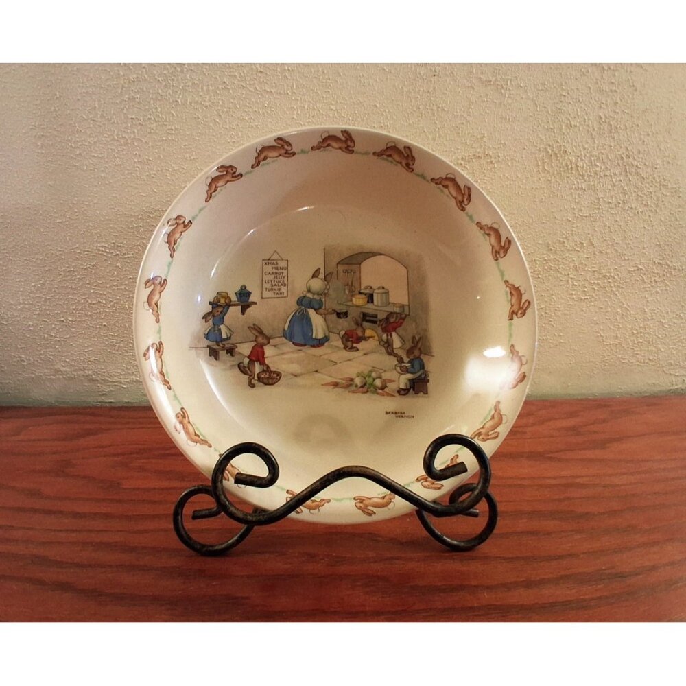 Royal Doulton BunnyKins Xmas Menu Soup Bowl Barbara Vernon Vintage Bunny 1940
